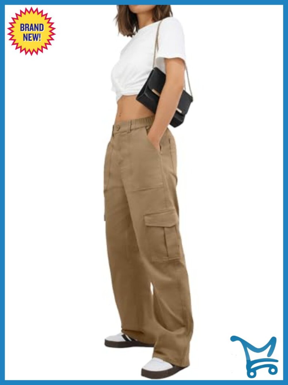 High Waisted Cargo Pants Petite Wide Leg 6 Pockets